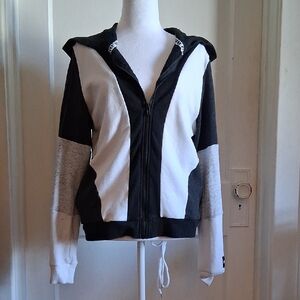 PINK Victoria's Secret Black, White & Gray Colorblock Zip Hoodie